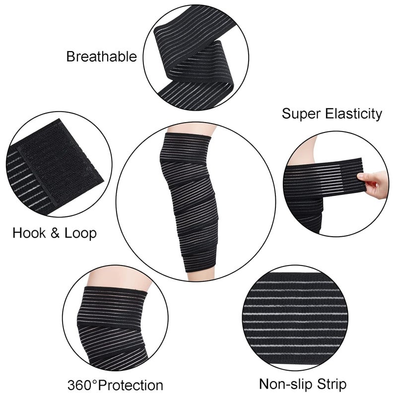 Rbenxia 4 Pieces of Black Elastic Calf Compression Bandage Adjustable Leg Compression Sleeve Knee Wraps Brace Support Bands for Stabilising Ligament, Joint Pain, Sport (180 cm) - Image 3
